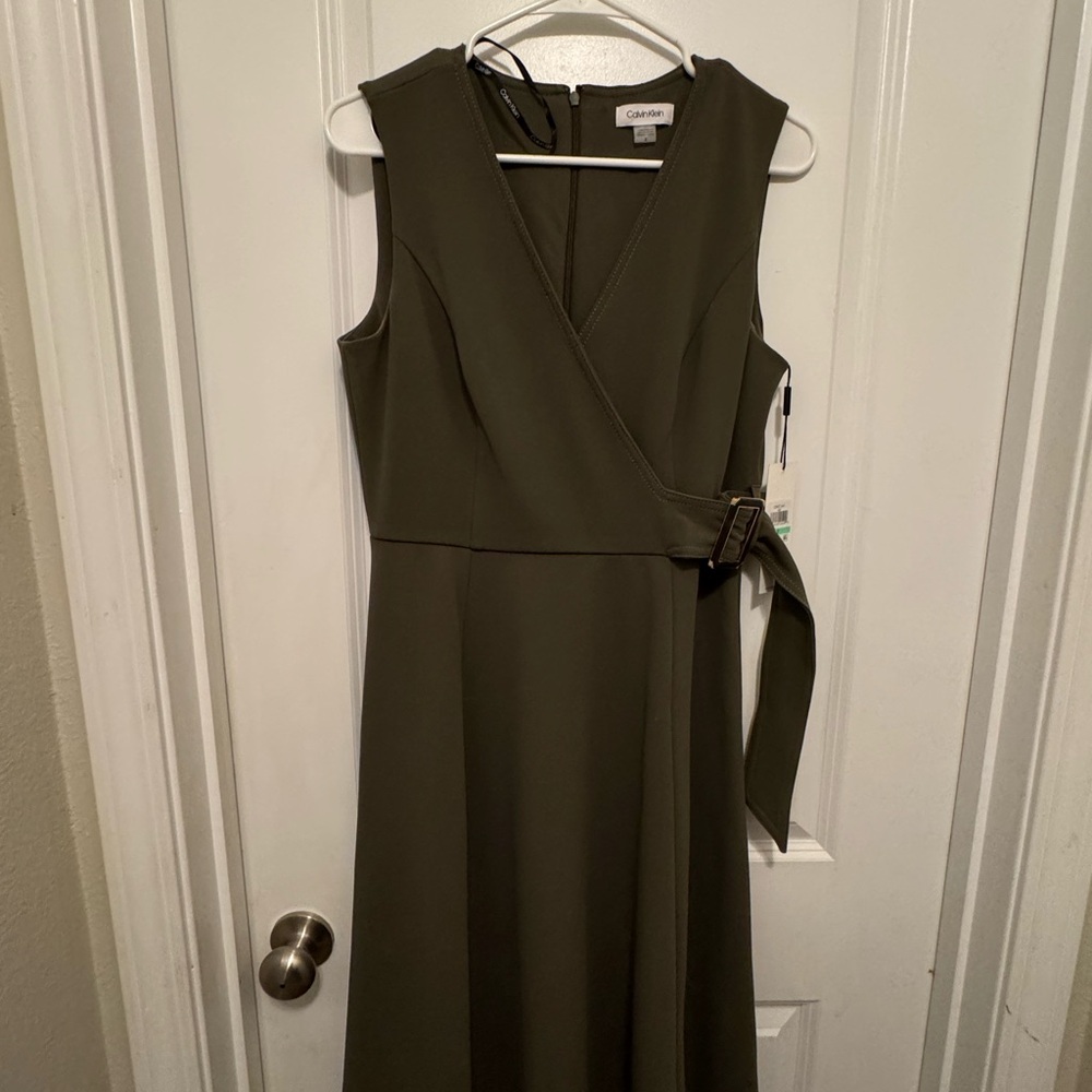 Calvin Klein Dark Green Belted Midi Dress